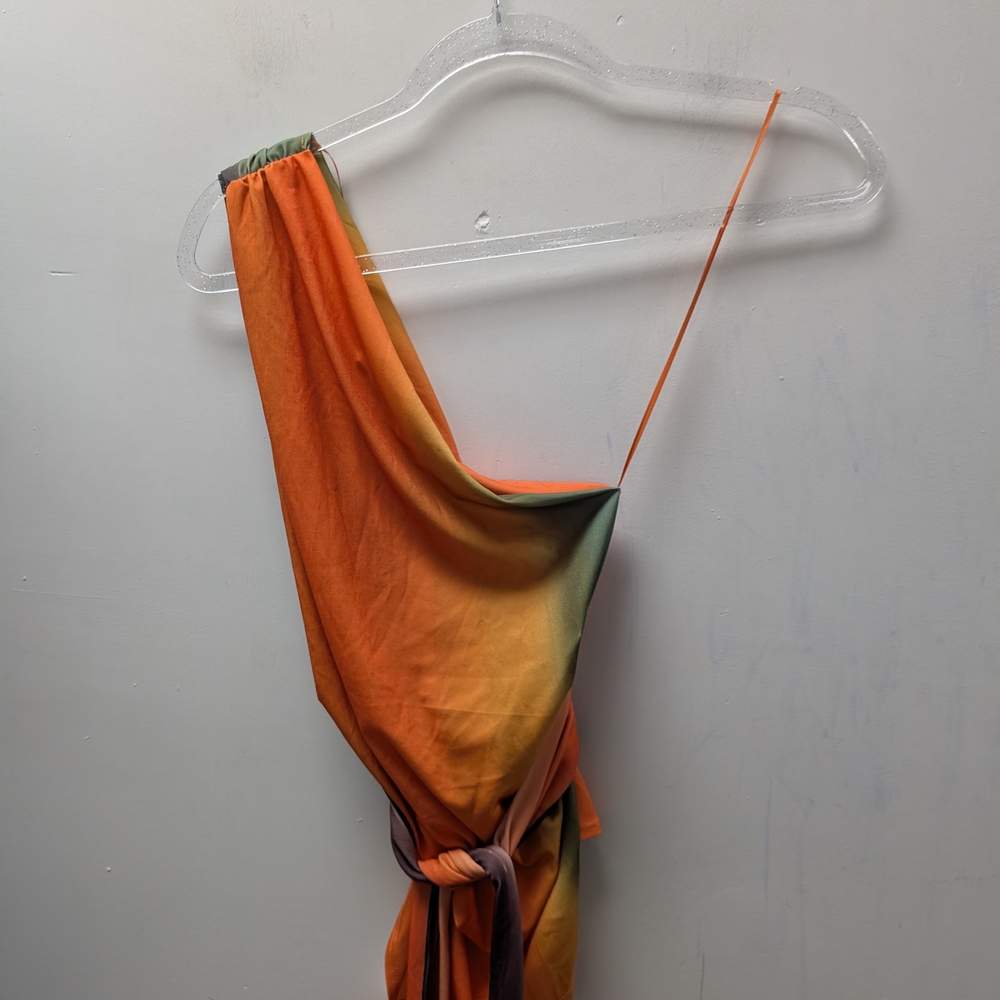 Zara Orange and Green Color-Block Top - Picture 3 of 8